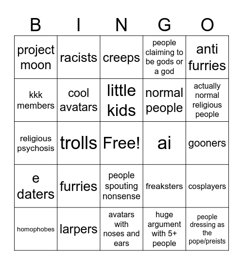 roblox church bingo Card
