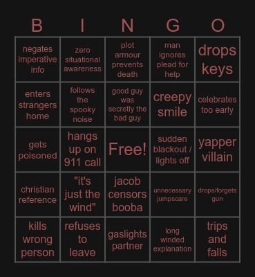 Jacob Mobie Night (Horror) Bingo Card