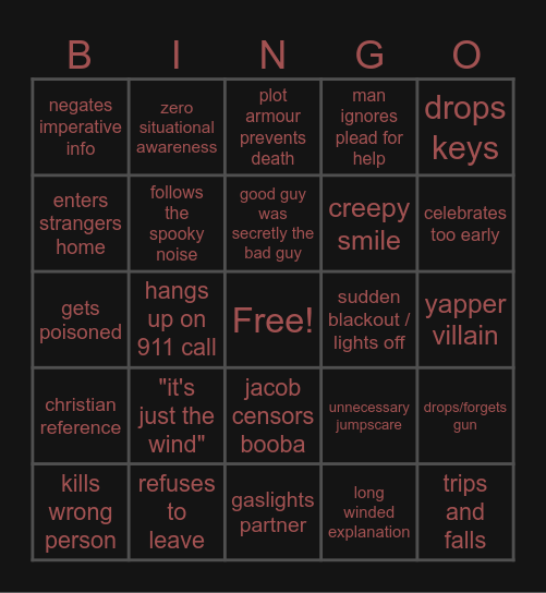 Jacob Mobie Night (Horror) Bingo Card