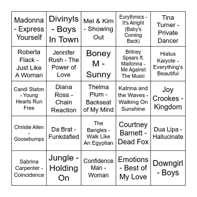★ Music Bingo w Bonnie Anne ★ Bingo Card