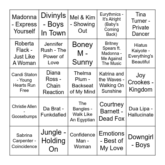 ★ Music Bingo w Bonnie Anne ★ Bingo Card