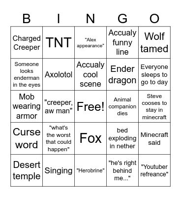 Minecraft Movie Bingo Card