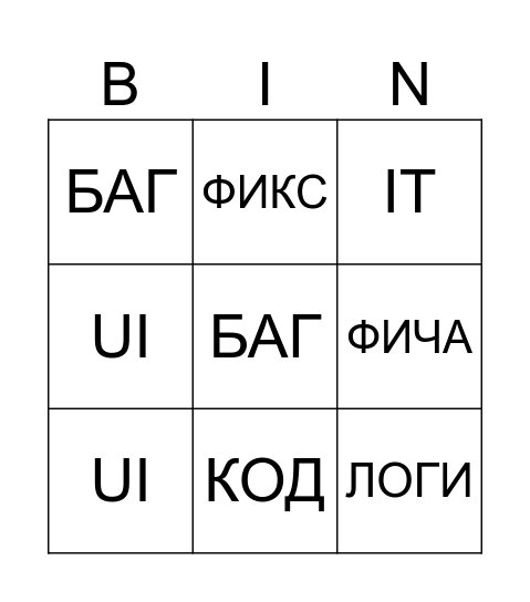Мини Бинго Bingo Card