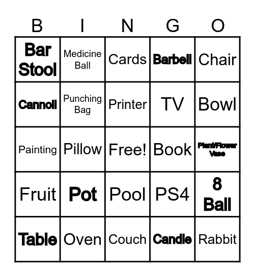 House Warming Party Bingo Card