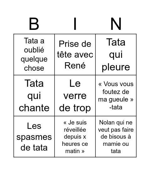 REPAS DU DIMANCHE Bingo Card