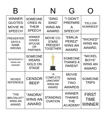JSA’s OSCARS BINGO 2025 Bingo Card