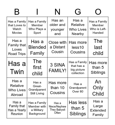 3 Sina Big Family Bingo Card