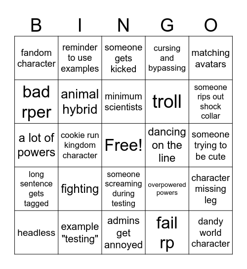 Berry Avenue Lab rp Bingo Card