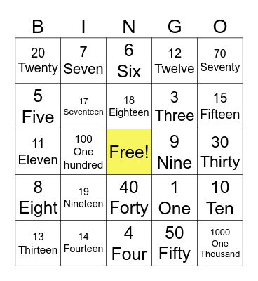 Number Bingo Card