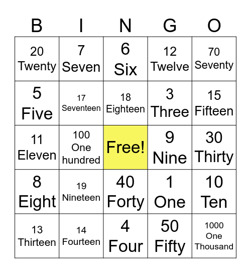Number Bingo Card