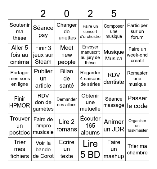 Le Hus 2025 Bingo Card