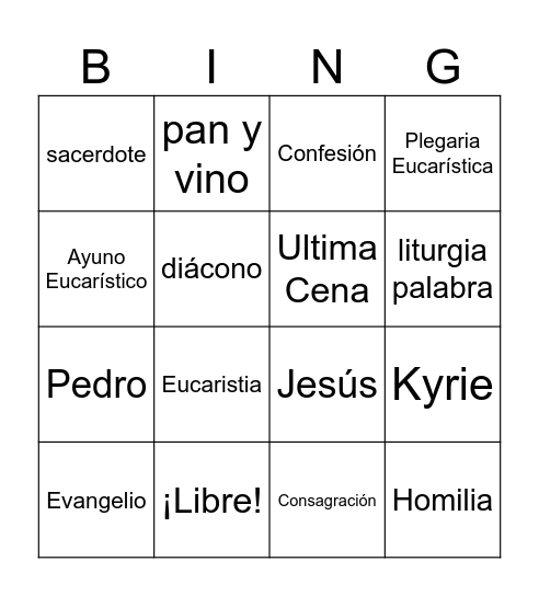 Santa Misa Bingo Card