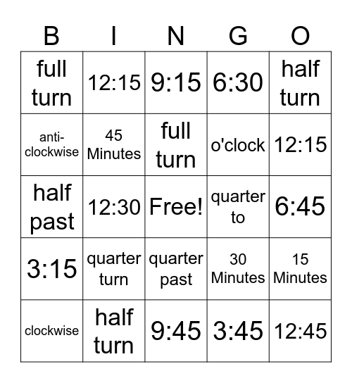 Turn Bingo Game Bingo Card