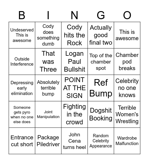 Elimination Chamber 2025 Bingo Card