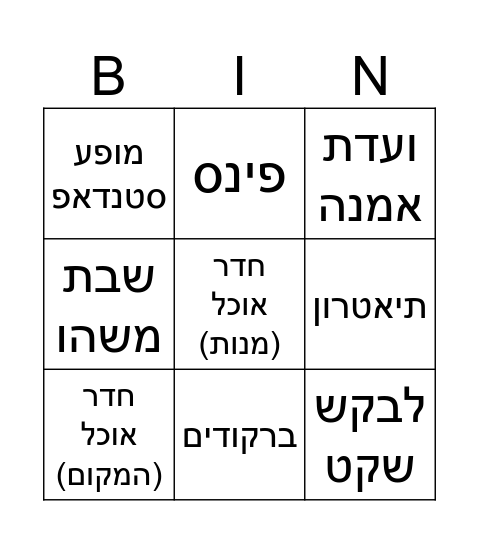 בינגו קהילה Bingo Card