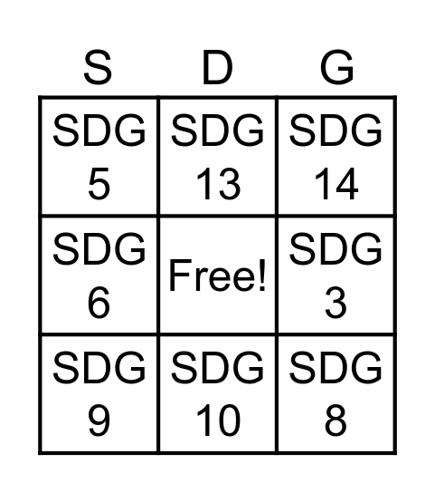 SUSTAINABLE DEVELOPMENT GOALS Bingo Card