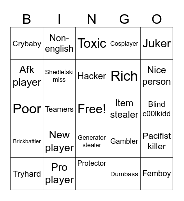 Forsaken Bingo Card