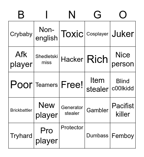 Forsaken Bingo Card
