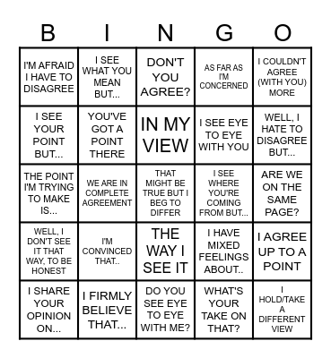 DEBATE VOCAB. Bingo Card