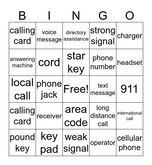 The Telephone Bingo Card