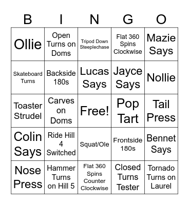 Wild Things Bingo Card