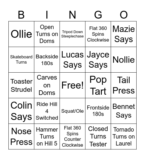 Wild Things Bingo Card