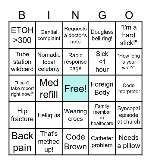 Sunday Funday ED Bingo Card