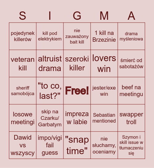 Amogus Bingo! Bingo Card
