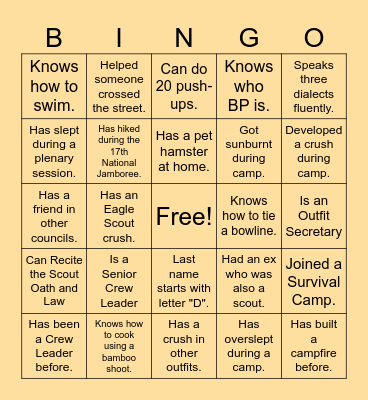 Scout Human Bingo Game Bingo Card