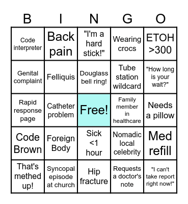 Sunday Funday ED Bingo Card