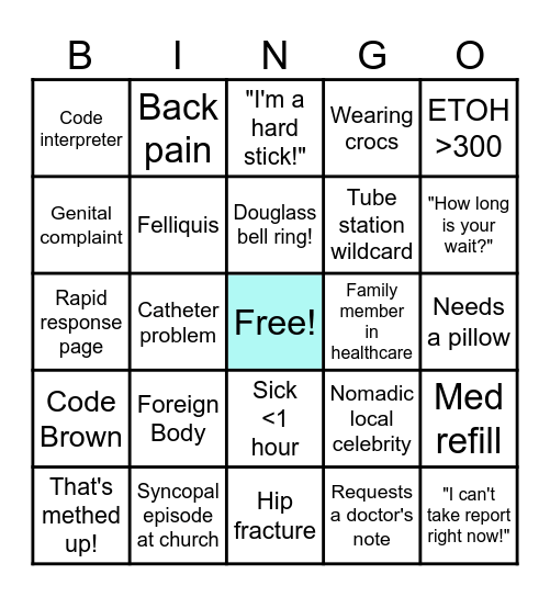 Sunday Funday ED Bingo Card