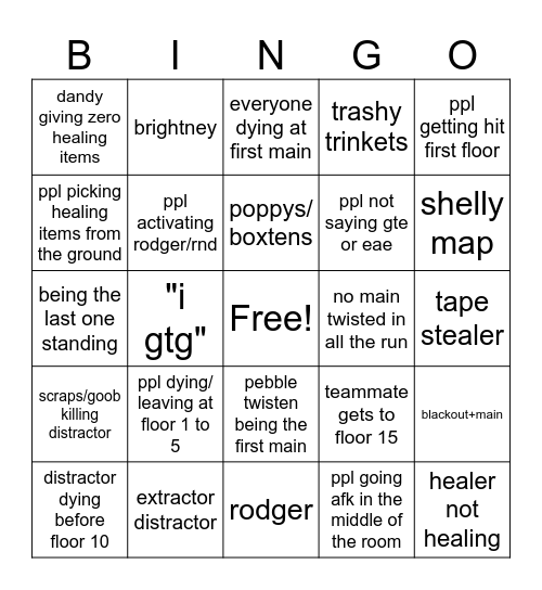 dandy's world bingo Card