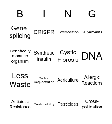 Genetic Modification Bingo Card