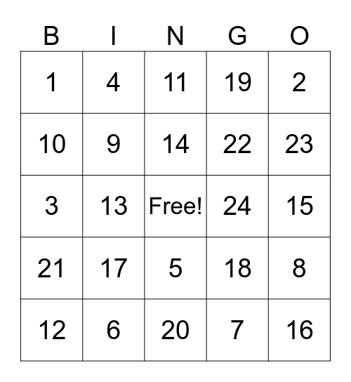 GCF Bingo Card