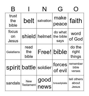 Armor of God Bingo Card