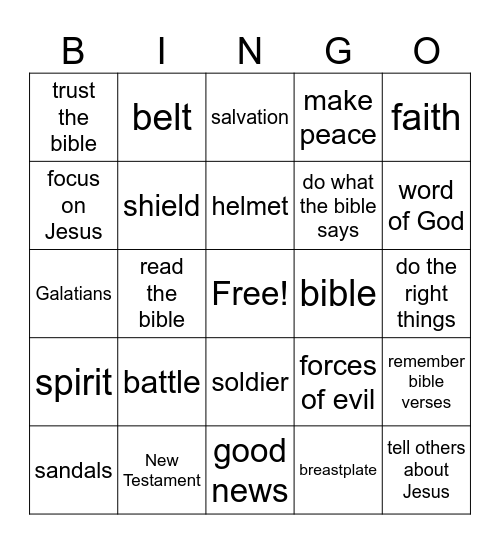 Armor of God Bingo Card