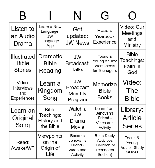Personal Study Card Bingo Card