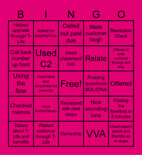 Behavior Bingo Card