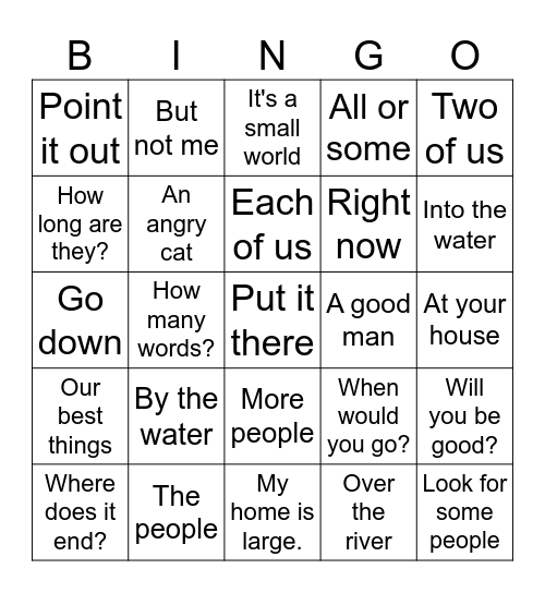 Phrase Bingo Card