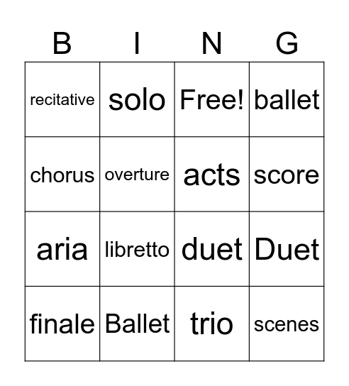 Opera Bingo Card