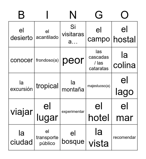 Si Fueras a un Viaje Bingo Card