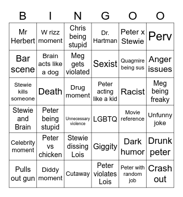 Family guy bingo Card