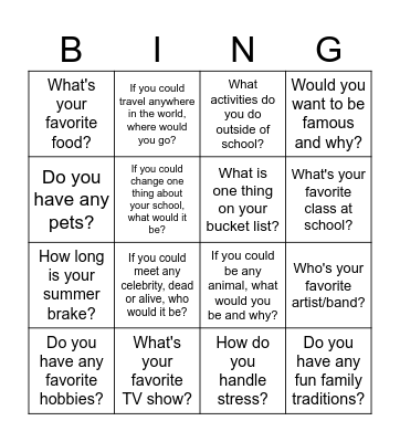Get To Know You Bingo Card Bingo Card