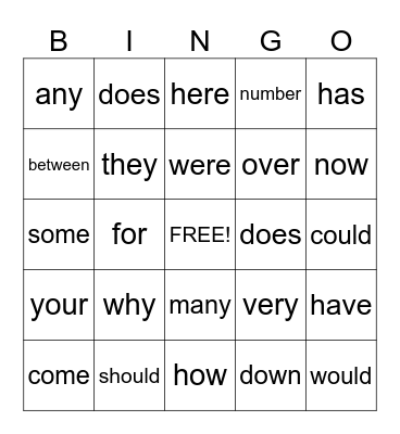 Units 2-9 trick word BINGO Card
