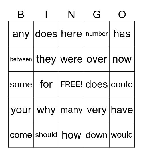 Units 2-9 trick word BINGO Card