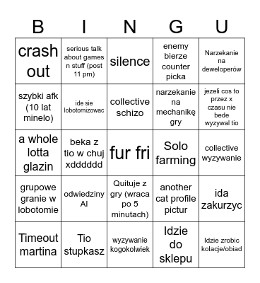 the squad of super ultra spoko ziomki Bingo Card