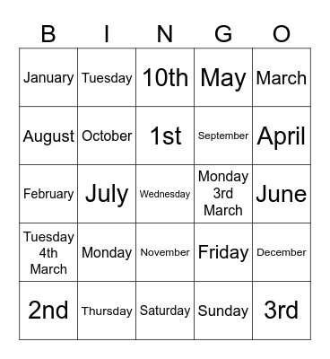 Date Bingo Card