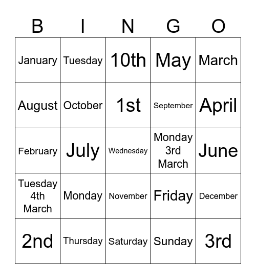Date Bingo Card