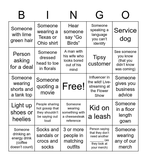 FLOWER SHOW BINGO Card