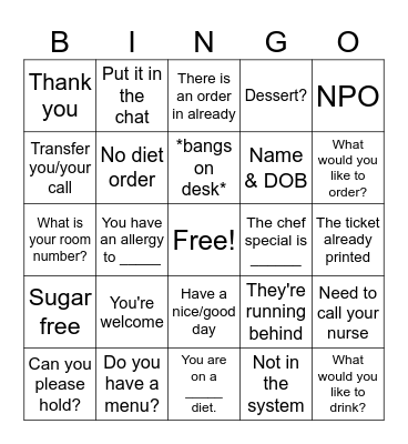 Call Center Bingo Card